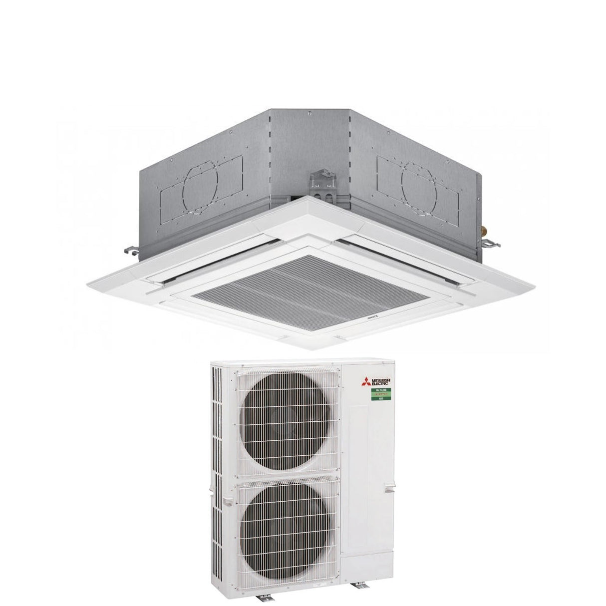 climatizzatore condizionatore mitsubishi electric cassetta 90x90 a 4 vie 34000 btu pla m100ea _ puz m100yka trifase r 32 wi fi optional con griglia inclusa