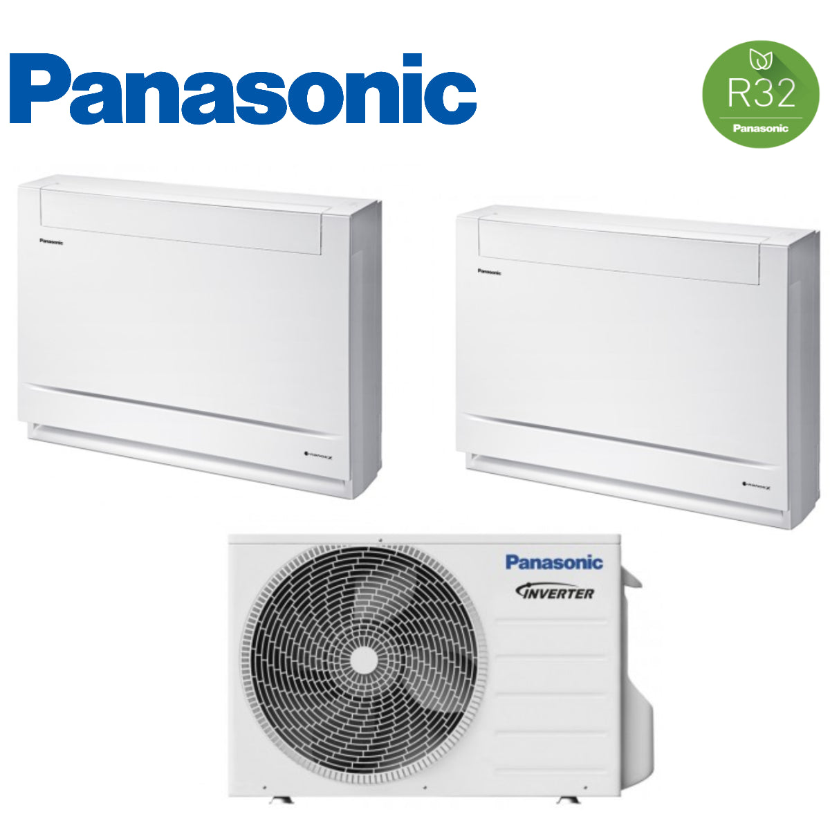 climatizzatore condizionatore panasonic dual split console da pavimento inverter 9_12 btu con cu 2z50tbe gas r 32 9000_12000 wi fi optional