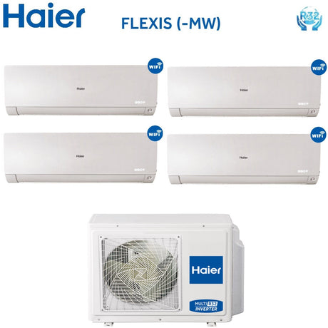 climatizzatore condizionatore quadri split inverter haier serie flexis white 9000_9000_9000_12000 btu con 4u85s2sr2fa wifi integrato r 32 wi fi 9_9_9_12 novita