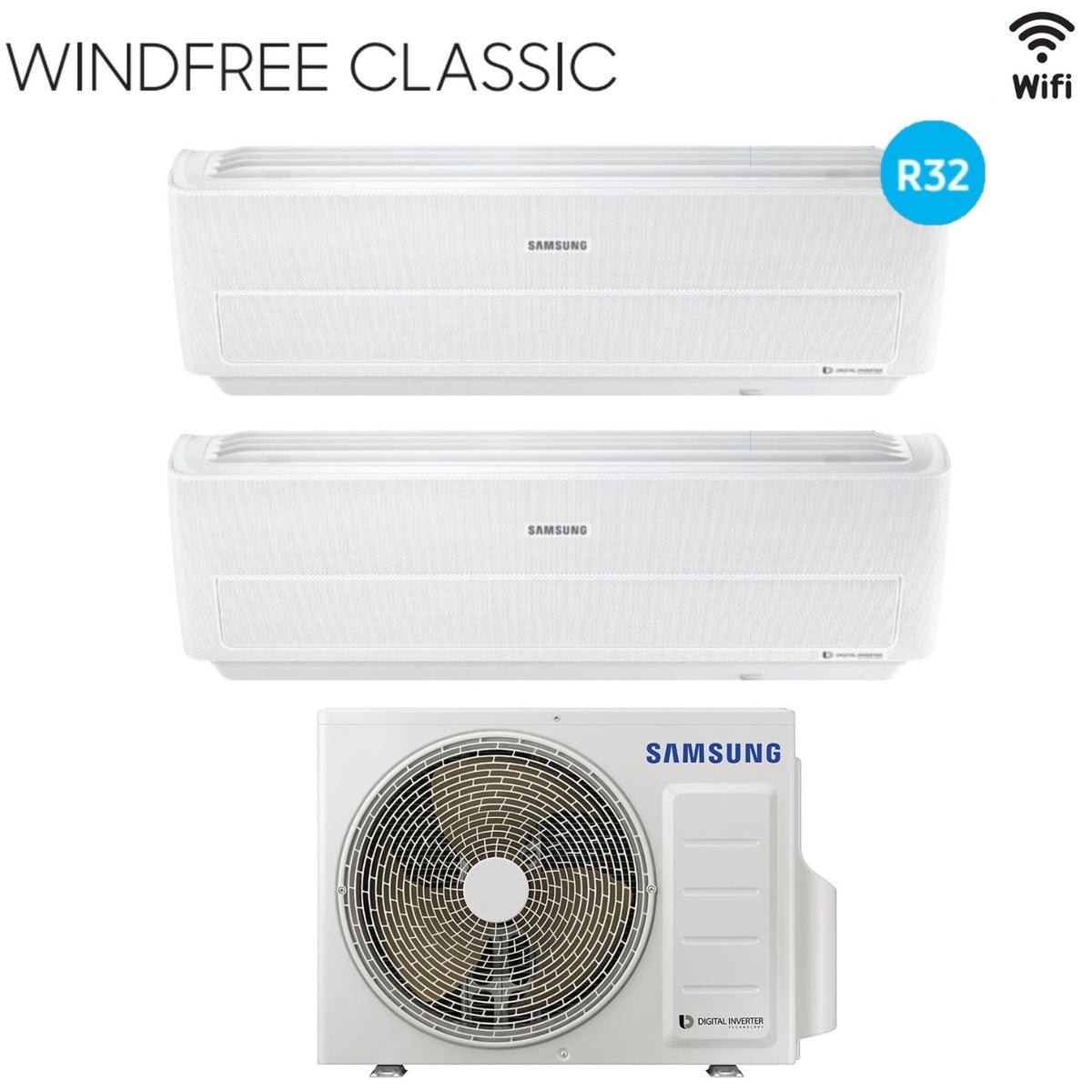 climatizzatore condizionatore samsung dual split inverter serie windfree classic 9_9 con aj050ncj r 32 wi fi 9000_9000 new 2018
