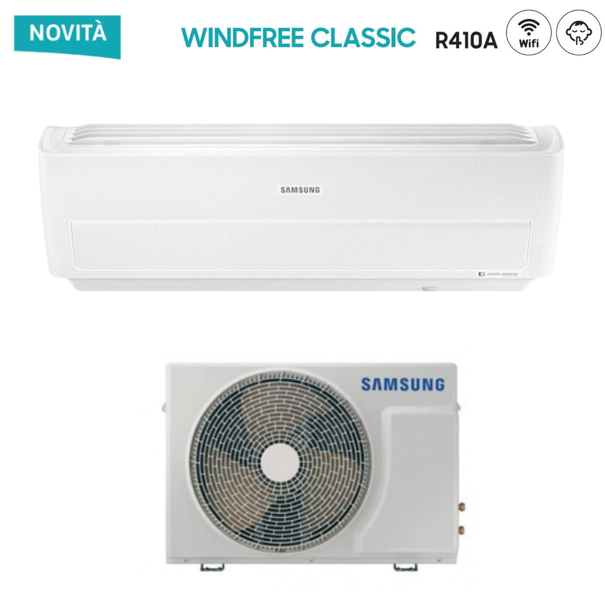 climatizzatore condizionatore samsung inverter serie windfree classic 24000 btu ar24nxpxbw wi fi r410 classe a__ a_ new 2018