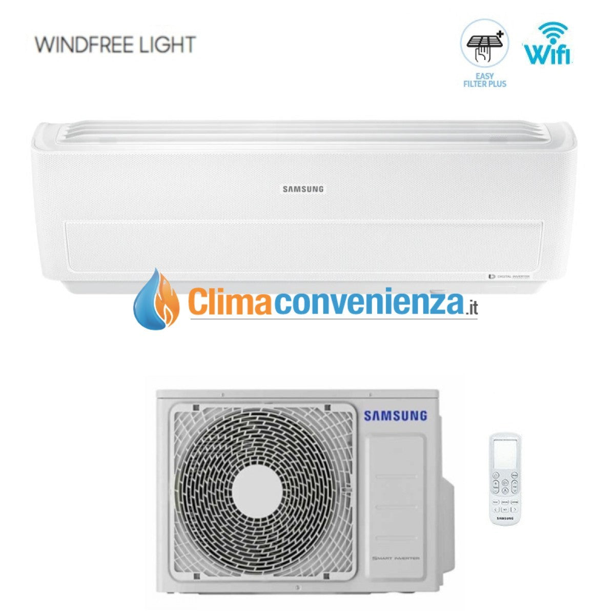 climatizzatore condizionatore samsung inverter serie windfree light 24000 btu ar24nswxcwkneu wi fi r 410 classe a__ new 2018