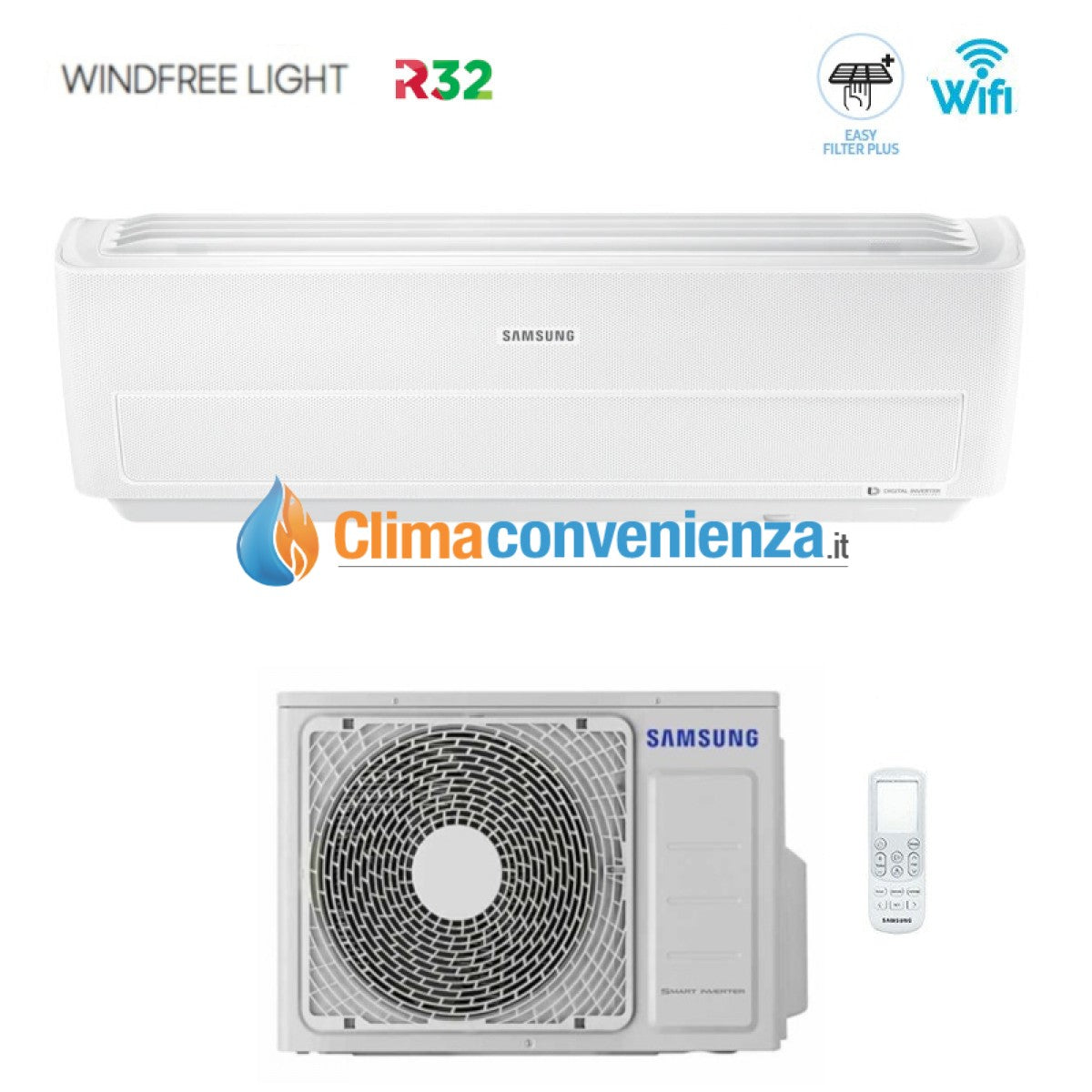 climatizzatore condizionatore samsung inverter serie windfree light 9000 btu ar09nxwxcw wi fi r 32 classe a__ new 2018