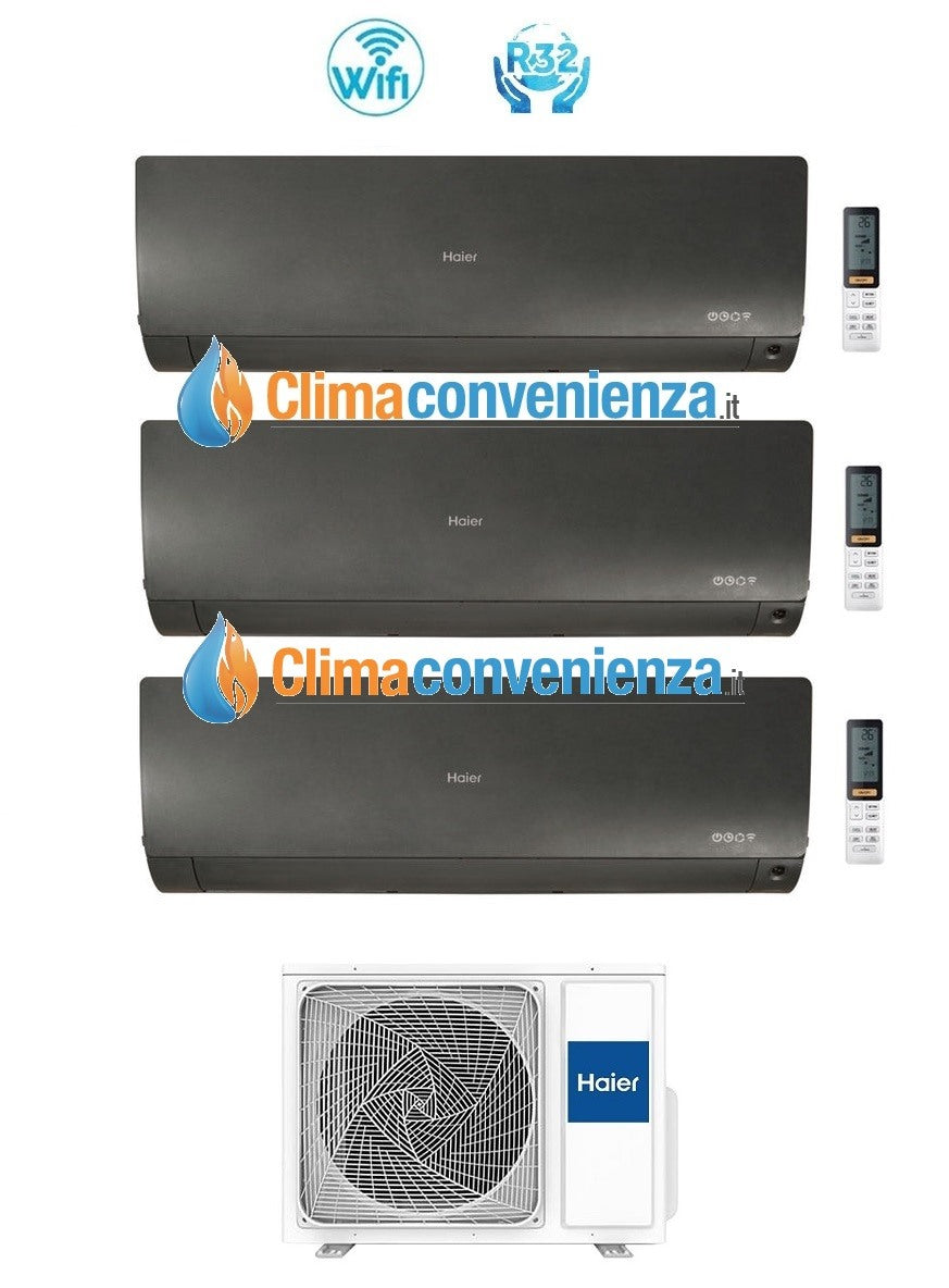 climatizzatore condizionatore trial split inverter haier serie flexis black 7000_7000_7000 btu con 3u55s2sr2fa r 32 wi fi 7_7_7 novita