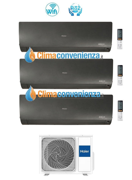 climatizzatore condizionatore trial split inverter haier serie flexis black 7000_7000_7000 btu con 3u55s2sr2fa r 32 wi fi 7_7_7 novita