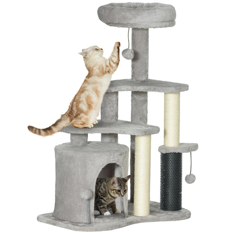 easycomfort easycomfort albero per gatti con casetta lettino e palline in truciolato sisal e peluche 60x39x87 cm grigio chiaro e crema