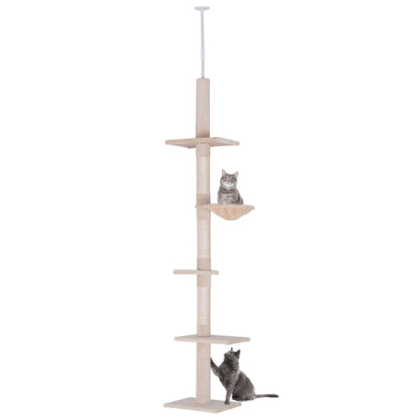 easycomfort easycomfort albero tiragraffi multilivello a soffitto con amaca e altezza regolabile 40x34x230 260cm beige
