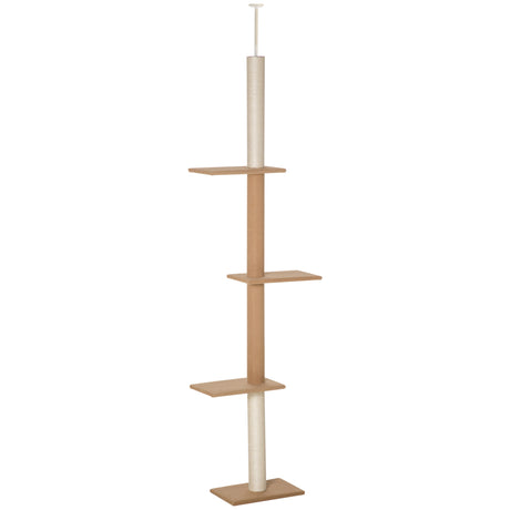 easycomfort easycomfort albero tiragraffi per gatti a 4 livelli con altezza regolabile marrone 43x27x228 260cm