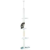 easycomfort easycomfort albero tiragraffi per gatti a soffitto con palo regolabile da 225 255 cm pallina e piattaforme bianco