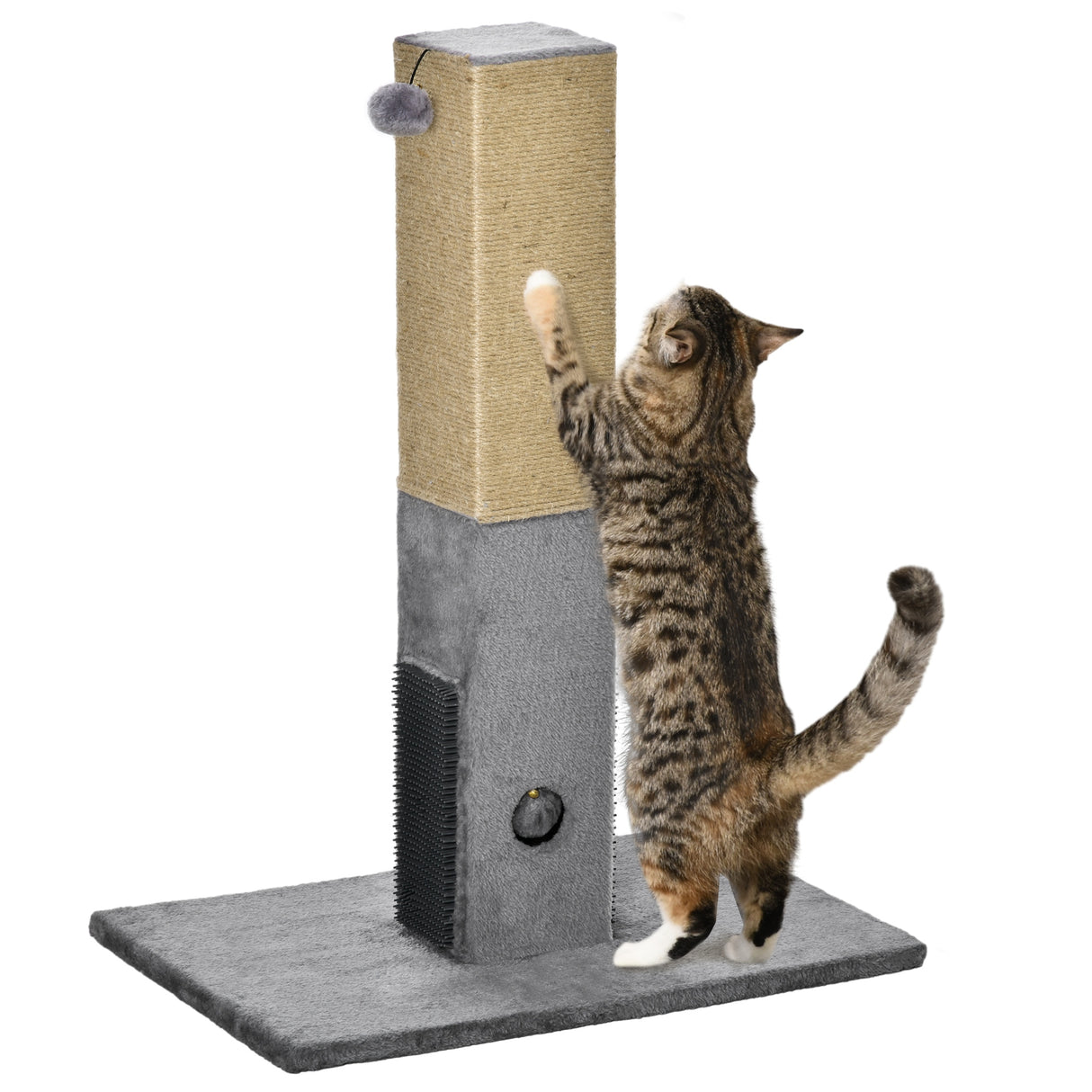 easycomfort easycomfort albero tiragraffi per gatti con 2 palline giocattolo e spazzola in legno iuta e peluche 59 5x39x79 cm grigio