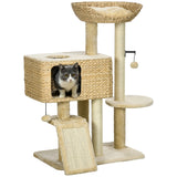easycomfort easycomfort albero tiragraffi per gatti con casetta trespolo e pallina in legno e poliestere 60x40x95 cm marrone e beige