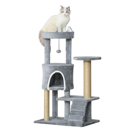 easycomfort easycomfort albero tiragraffi per gatti con trespolo casetta rampa e pallina in legno e peluche 60x40x100 cm grigio chiaro