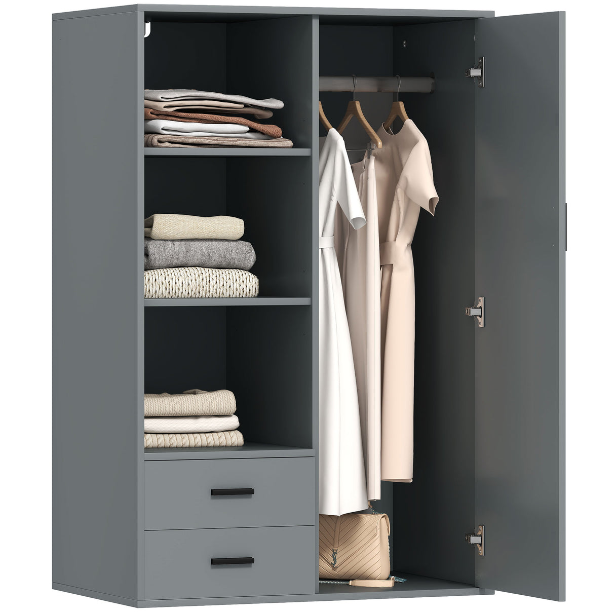 easycomfort easycomfort armadio moderno con 2 cassetti ripiani aperti e vano appendiabiti 80x50x124 cm grigio scuro