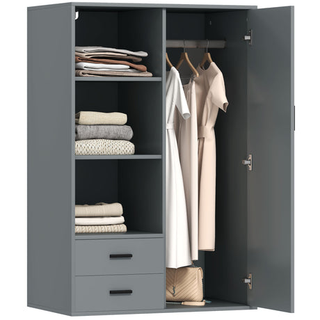 easycomfort easycomfort armadio moderno con 2 cassetti ripiani aperti e vano appendiabiti 80x50x124 cm grigio scuro