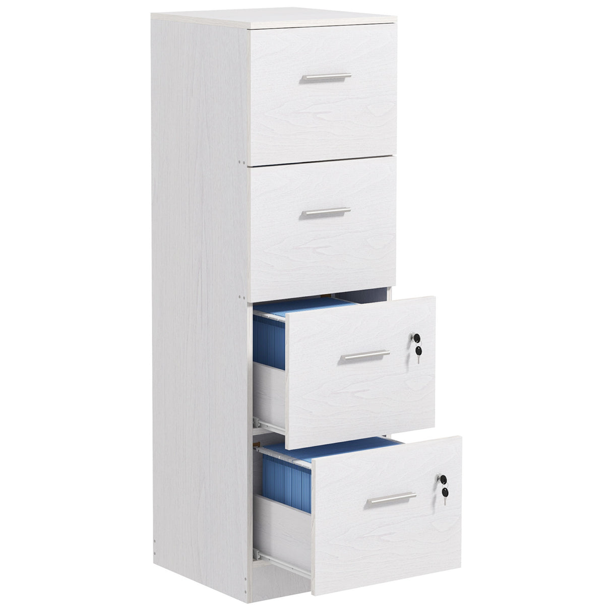 easycomfort easycomfort armadio per ufficio a 4 cassetti con 2 serrature e barra portadocumenti in legno 40x42x130 8 cm bianco