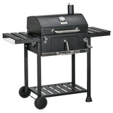 easycomfort easycomfort barbecue a carbone con coperchio con termometro griglia regolabile ruote e tavolini nero