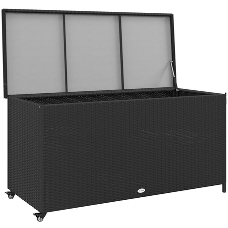 easycomfort easycomfort baule da giardino in rattan pe con ruote e maniglia laterale 121x57x67cm nero