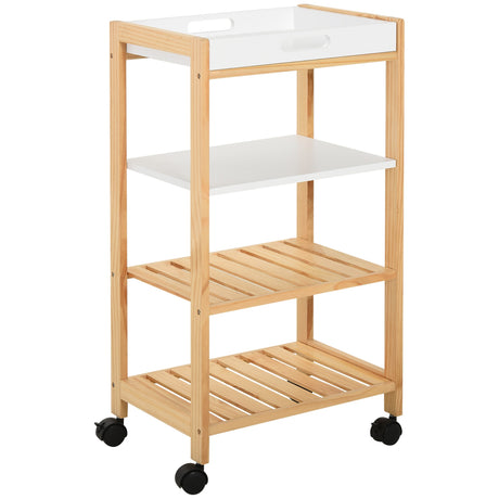 easycomfort easycomfort carrello da cucina a 4 livelli in mdf e legno di pino con 4 ruote girevoli 40x30x76 cm bianco e marrone