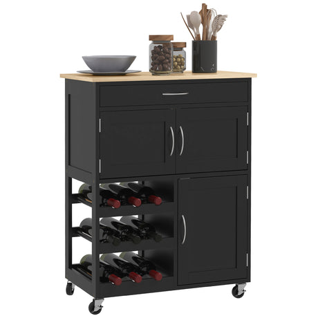 easycomfort easycomfort carrello da cucina in legno con portabottiglie 3 ante e cassetto 67x37x87 cm nero e rovere