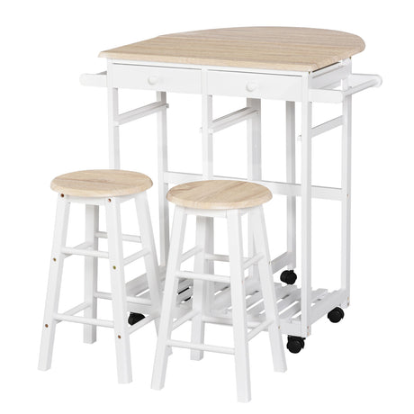 easycomfort easycomfort carrello da cucina pieghevole mobile da cucina salvaspazio con 2 sgabelli 2 cassetti 5 ruote rotazione 360 legno mdf bianco ean 8054144138947