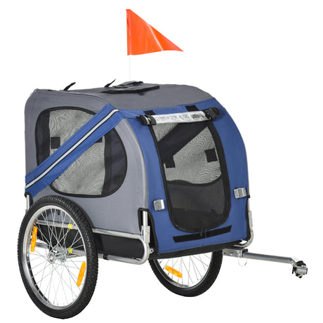 easycomfort easycomfort carrello per cani con reti protettive bandierine e catarifrangenti 130x73x94 cm blu e grigio