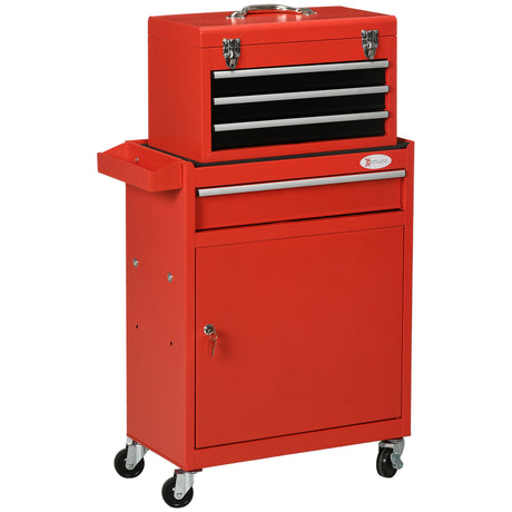 easycomfort easycomfort carrello porta attrezzi 2 in 1 con cassetta rimovibile e armadietto con chiave in acciaio rosso
