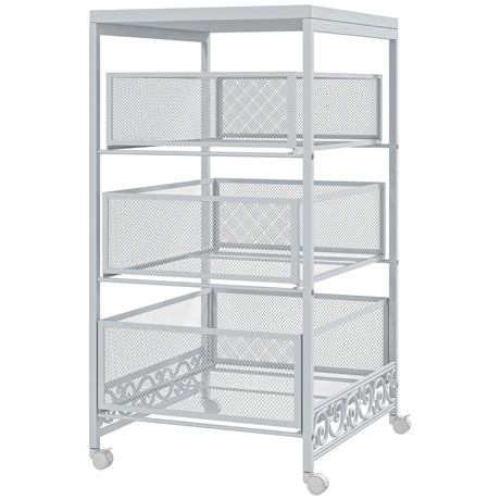 easycomfort easycomfort carrello portaoggetti a 3 livelli in truciolato e acciaio 34x29 5x57 5 cm bianco