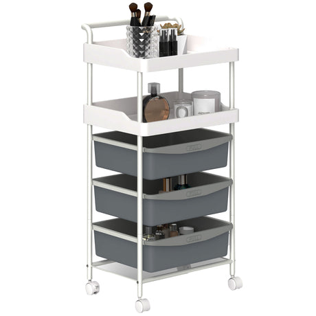 easycomfort easycomfort carrello portaoggetti con 2 vassoi fissi e 3 vassoi scorrevoli in acciaio e pp 40x34x85 cm bianco e grigio