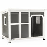 easycomfort easycomfort casetta per cani con finestrelle e ingresso a tenda in legno di abete 90x62x71 cm grigio chiaro