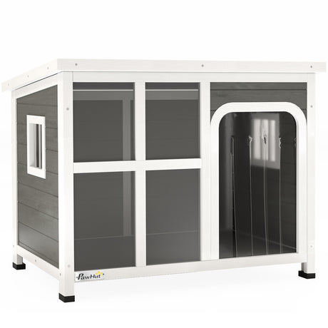 easycomfort easycomfort casetta per cani con finestrelle e ingresso a tenda in legno di abete 90x62x71 cm grigio chiaro