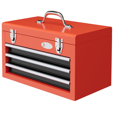 easycomfort easycomfort cassetta porta attrezzi con 3 cassetti e vano superiore in acciaio con maniglia 45x24x27cm rosso