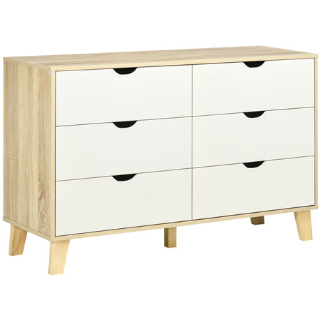 easycomfort easycomfort cassettiera 6 cassetti con maniglie intagliate in legno 120x40x76 cm bianco e rovere