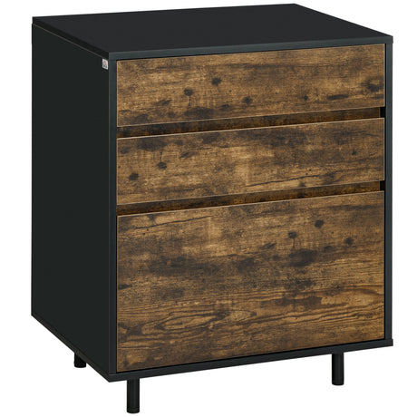 easycomfort easycomfort cassettiera con 3 cassetti in truciolato dallo stile rustico 60x45x75cm marrone e nero