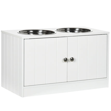 easycomfort easycomfort ciotole per cani rialzate con armadietto da 44l e 2 ciotole in acciaio 60x30x35 5cm bianco