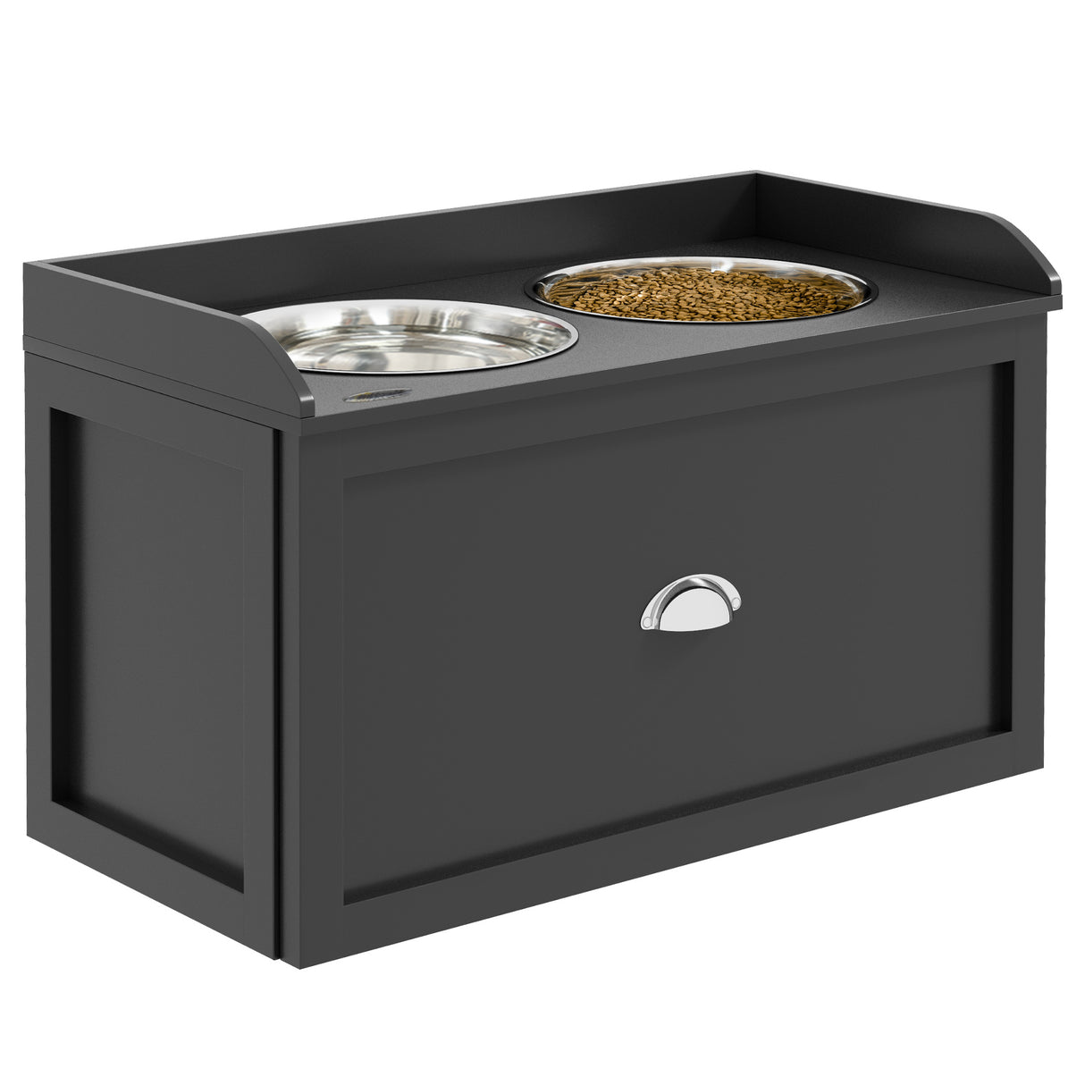 easycomfort easycomfort ciotole per cani rialzate in acciaio inox e legno con cassetto 60x30x36cm nero