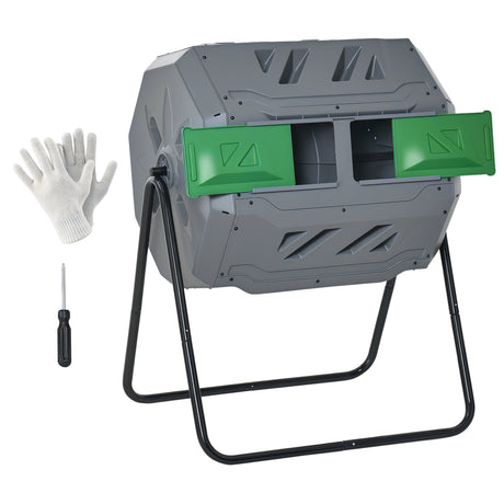 easycomfort easycomfort compostiera da giardino girevole a 2 sezioni con 8 prese daria in acciaio e pp 71x65x96 cm grigio