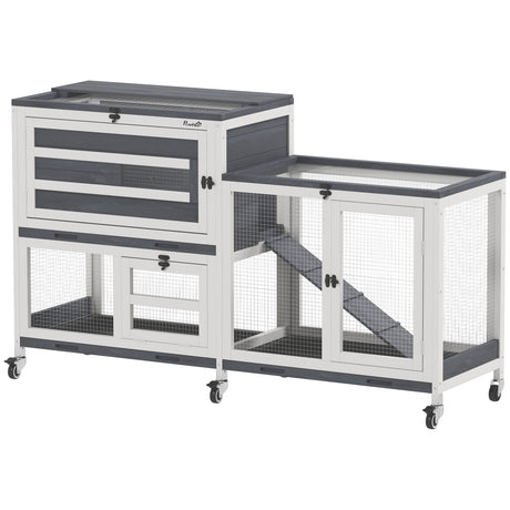 easycomfort easycomfort conigliera a 2 livelli con rampa e 3 vassoi in legno di abete e acciaio 147x45x89 5 cm grigio e bianco