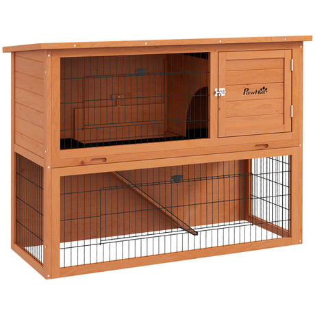 easycomfort easycomfort conigliera da esterno a 2 livelli in legno con vassoio rimovibile per 1 2 conigli arancione