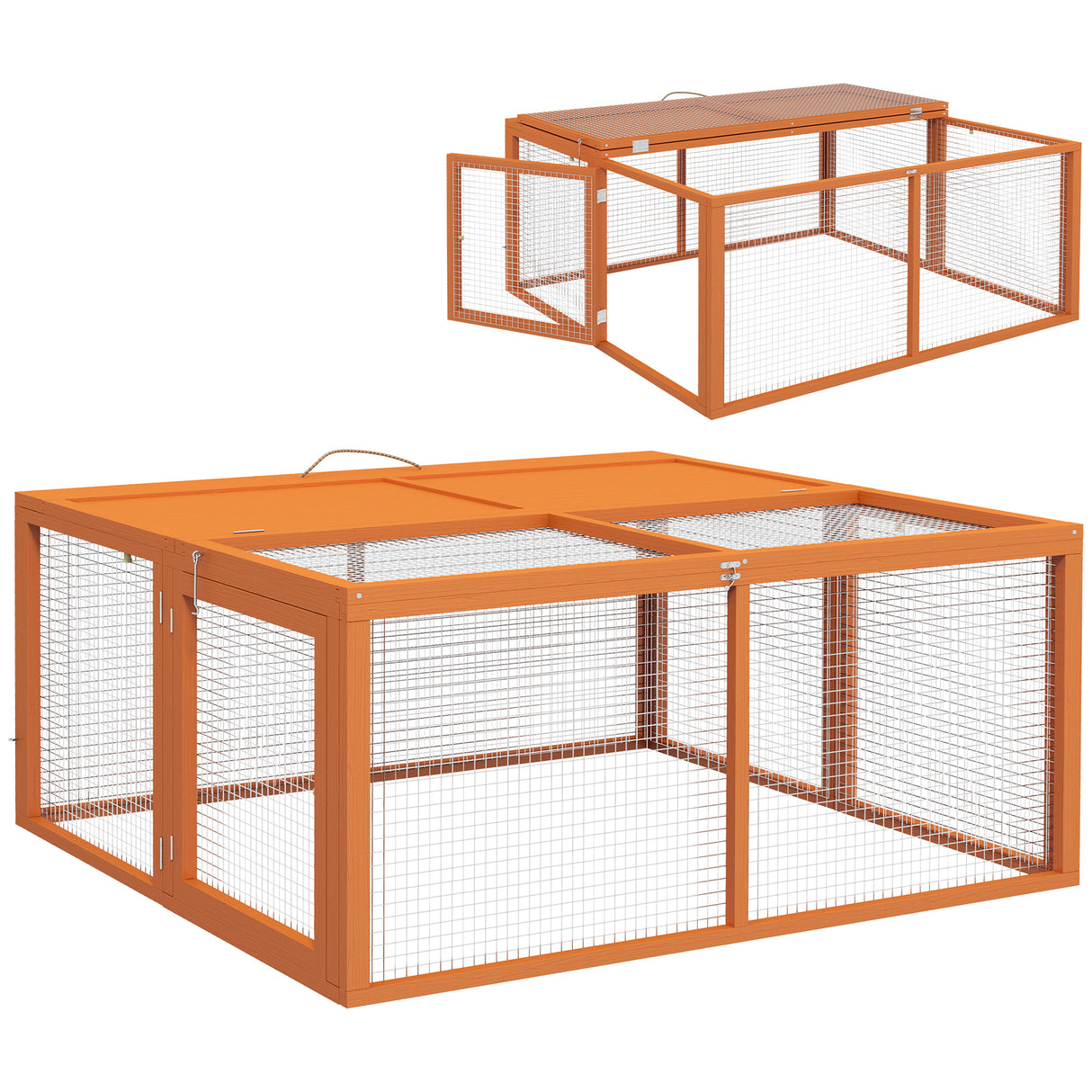 easycomfort easycomfort conigliera da esterno pieghevole per 2 3 roditori con ingressi multipli in legno e acciaio 110x105x50 cm arancione