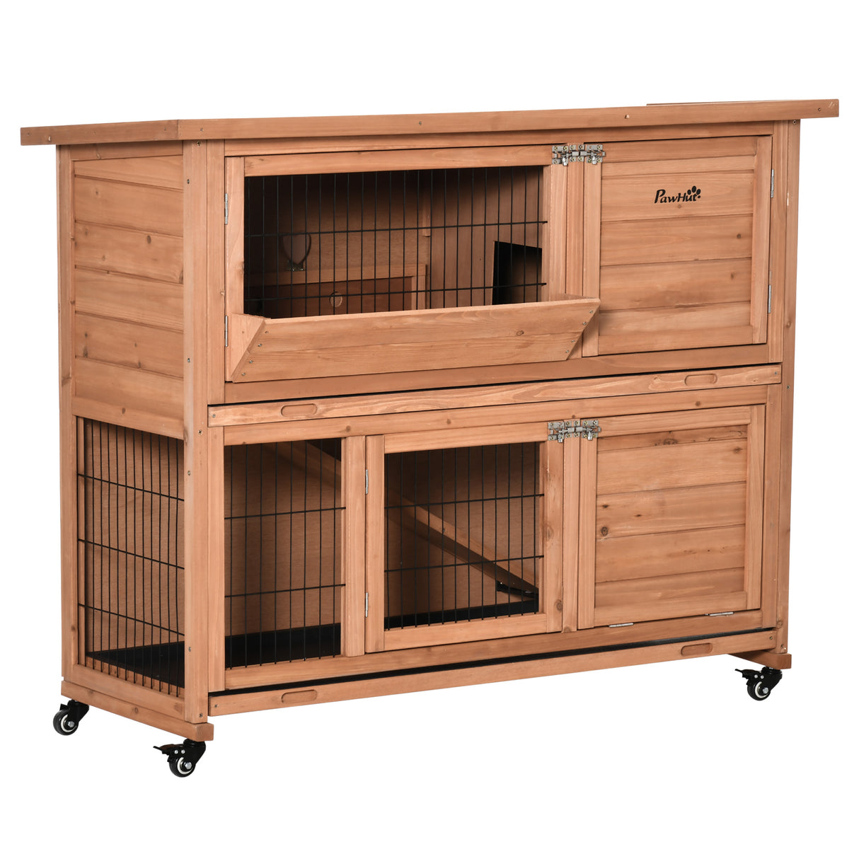 easycomfort easycomfort conigliera in legno a 2 livelli con ruote vassoio estraibile e rampa 122x50x101cm
