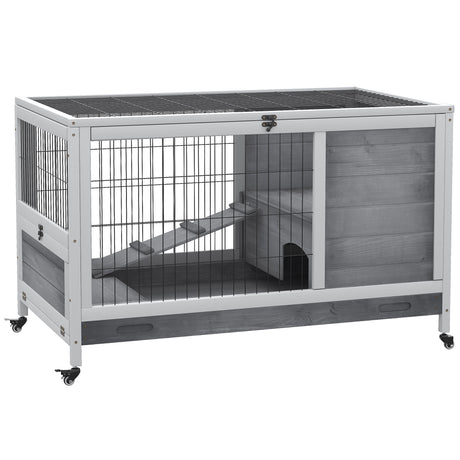 easycomfort easycomfort conigliera in legno con 4 ruote casetta per conigli e rampa 90x53x59cm grigio