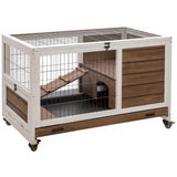 easycomfort easycomfort conigliera in legno con 4 ruote casetta per conigli e rampa 90x53x59cm marrone