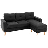 easycomfort easycomfort divano 3 posti ad angolo con penisola reversibile e cuscini in tessuto effetto lino 193x136x85 cm nero