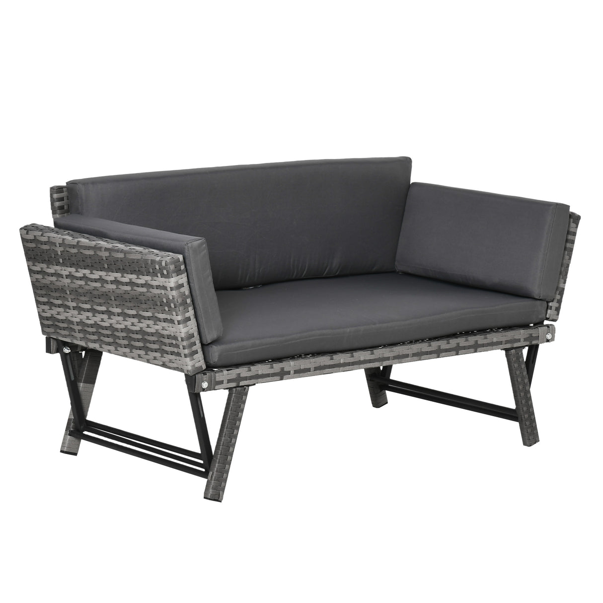 easycomfort easycomfort divano da giardino 2 posti in rattan con imbottitura e braccioli ribaltabili 129x63x67cm grigio