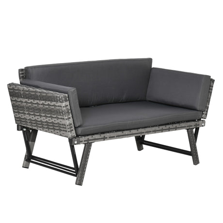 easycomfort easycomfort divano da giardino 2 posti in rattan con imbottitura e braccioli ribaltabili 129x63x67cm grigio