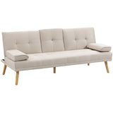 easycomfort easycomfort divano letto 3 posti reclinabile con rivestimento effetto lino e tavolino a ribalta beige