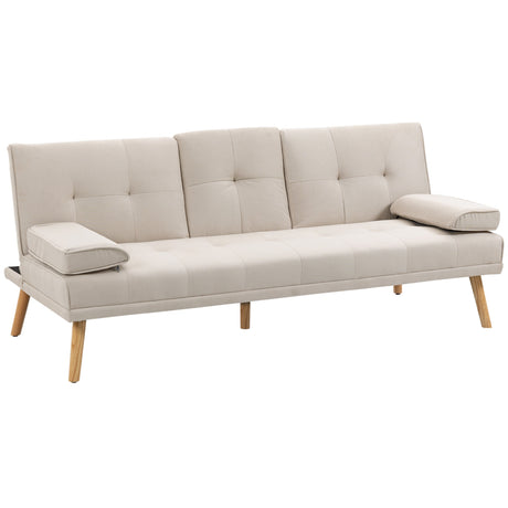 easycomfort easycomfort divano letto 3 posti reclinabile con rivestimento effetto lino e tavolino a ribalta beige