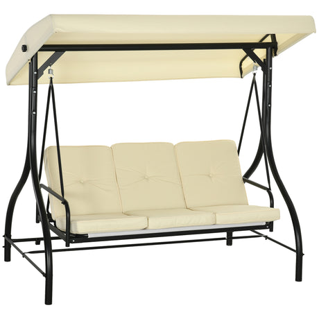 easycomfort easycomfort dondolo da giardino 3 posti con tettuccio regolabile in metallo e tessuto teslin beige e nero