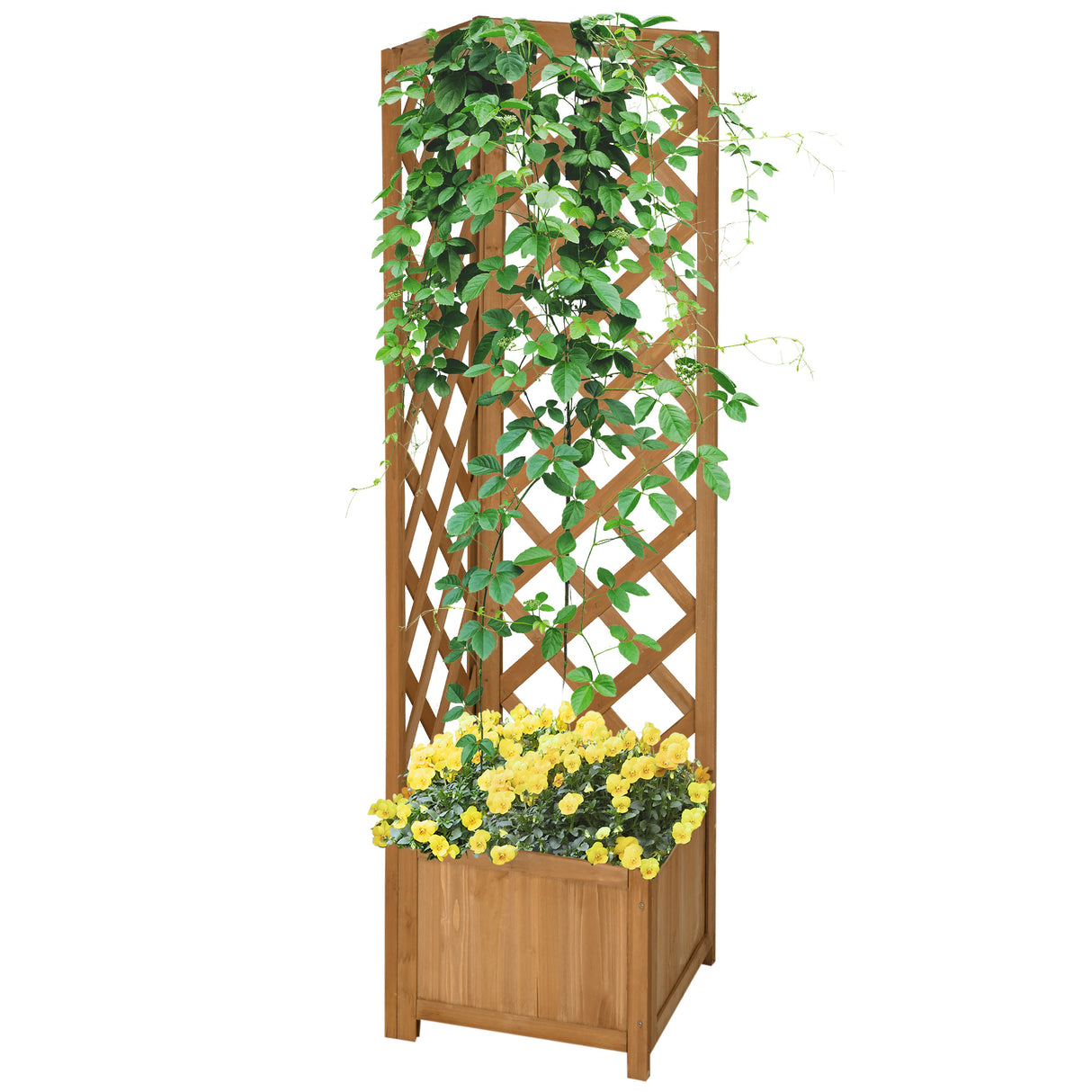 easycomfort easycomfort fioriera da giardino in legno di abete marrone con grigliato per rampicanti e decorazioni 40x40x145 cm