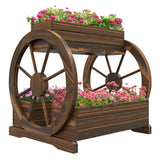easycomfort easycomfort fioriera in legno da esterno a 2 livelli con 3 vasi e ruote di carro stile country 64x54x60cm